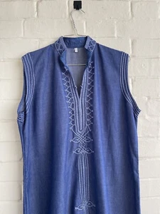 Moroccan Kaftan Gandora Summer Beach Dress Resort Dress Blue Size 3 🌹 - Picture 1 of 23