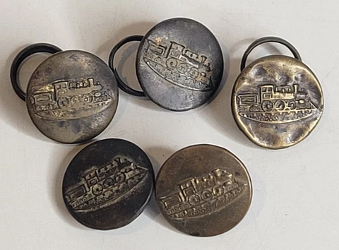 Antique Button Brass and Steel Railroad Train Engine Set of Five Cover