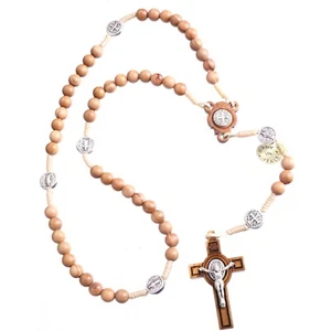 St Benedict Olive Wood Rosary 5mm Beads Corded Women Kids 15" Italy - Picture 1 of 5