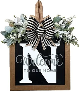 Last Name All Year Round Front Door WreathFront Porch Decoration 26 Letter We... - Picture 1 of 7
