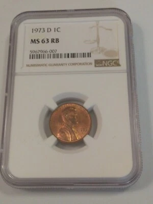 1973  D Lincoln Memorial Cent Penny Coin MS63 RB  NGC Brown Label Holder - Image 1 of 2