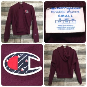 Champion Reverse Weave Hoodie Youth Size S Burgundy Pullover Big C - Picture 1 of 11