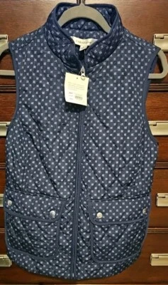 CROFT & BARROW PUFFER VEST WOMENS S NAVY ZIPS 2GATHERED BACK POCKETS-NWT RET $44 - Image 1 of 4