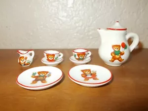 REUTTER Porzellan Teddy Bears Porcelain West Germany Miniature Tea Set of 8 - Picture 1 of 4