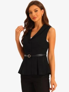 Allegra K Womens Blazer Vest Lapel Collar Button Down Belted Sleeveless Jacket S - Picture 1 of 12