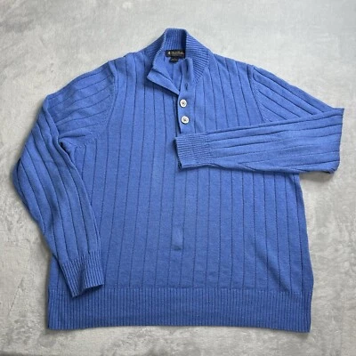 Suéter Pullover Brooks Brothers Mezcla de Lino 1/4 Botón Acanalado Para Hombres Grande Azul Foto 1 de 4