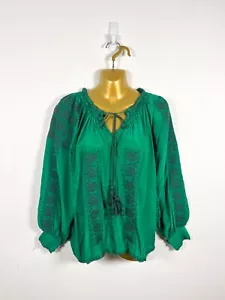 Rose And Rose Top Blouse Womens XS Green Balloon Sleeve Embroidered Boho Shirt - Picture 1 of 13