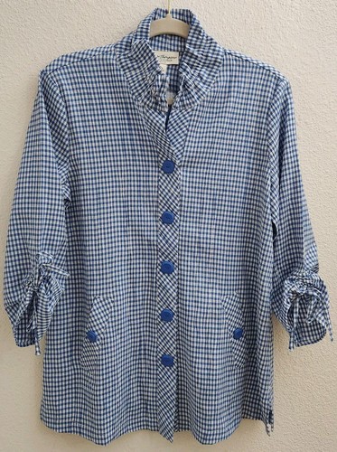VETEMENTS Giacca leggera Norm Thompson blu e bianca con bottoni Gingham S nuova senza etichette