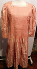 Vintage Matti of Lynne Women's size 14 Pullover Pink Beige Striped Pleated DRESS