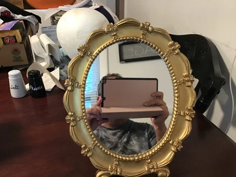 Vintage Syroco Mirror Oval NEW Table Top/Wall Gold Frame Accent Bows Ribbon 1943 Cover
