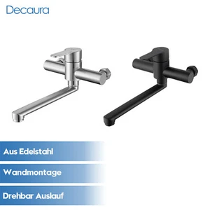 Grifo de cocina de acero inoxidable Decaura giratorio salida montaje en pared negro/cepillado - Imagen 1 de 22