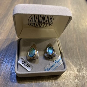 Alaska Glacier Pearle Abalone Shell Sterling Silver Clip On Earrings - Picture 1 of 6