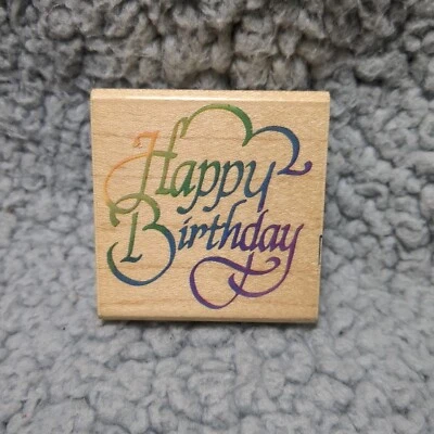 Estampilla de goma montada en madera Stampendous 1996 vintage feliz cumpleaños D007 Foto 1 de 4