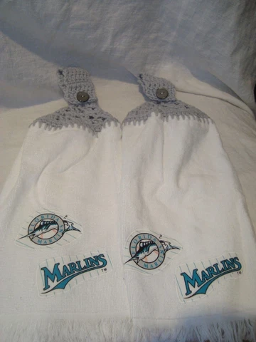 Florida Marlins Set of 2 Handmade Crochet Kitchen Fridge Golf Bar Hand Towels Cover