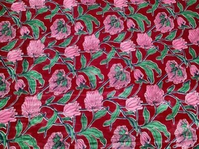 Flower Printed Indian Cotton Velvet Fabric Upholstery Dressmaking Sewing Fabric - Image 1 of 4