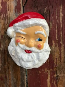 Vintage Chalkware /Plaster Winking Santa Head Hanging Wall Plaque...……......z5 - Picture 1 of 4