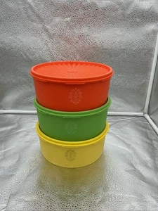 Vtg Tupperware Set Of 3 Servalier Canisters Containers Yellow Orange Green  - Picture 1 of 10