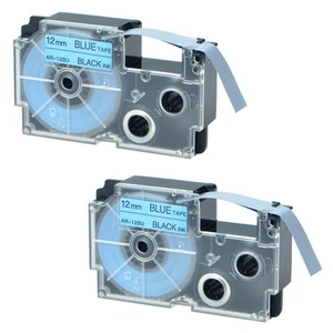 2PK Black on Blue EZ Label Tape Cartridge for Casio KL-60 12mm XR-12BU XR12BU - Picture 1 of 12