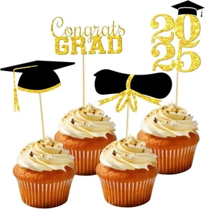 OHOME Graduation Decorations 2025-36 PCS Cupcake Toppers - 2025 Black - Picture 1 of 6