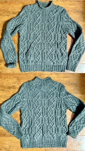 Red Label Ralph Lauren handgestrickter Pullover mit Zopfmuster 100% Wolle grau mit Tasche Gr.S - Bild 1 von 6