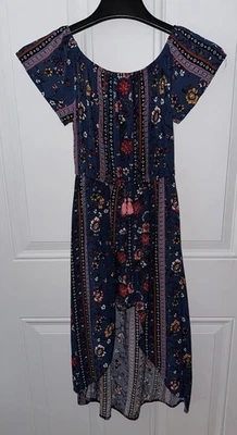 Art Class Girl's Short Sleeve Romper Shorts Dress High Low Blue Floral  Sz M 7/8 - Image 1 of 4