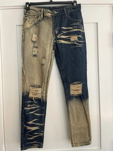 Distressed Blue and Tan Boys Streetwear Jeans Size 14Y EUC - Picture 1 of 3