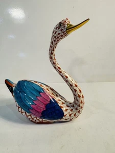 Herend Porcelain Rust Fishnet Long Neck Swan #2 Hand Painted w/24k Gold Perfect - Picture 1 of 9