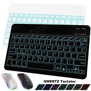 QWERTZ Bluetooth-Tastatur Beleuchtet Maus für iPad Android & Windows IOS Tablet - Bild 1 von 37