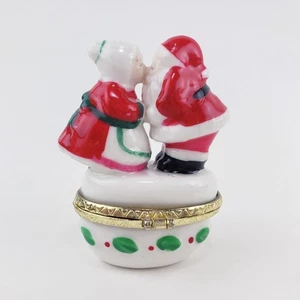 Vintage Mr. & Mrs. Weihnachtsmann küssend aufklappbar Porzellan Weihnachten Schmuckschatulle - Bild 1 von 12