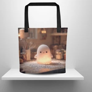 Glowing Marshmallow Ghost Tote Bag Cute Kawaii Spooky Halloween Kitchen - Picture 1 of 9