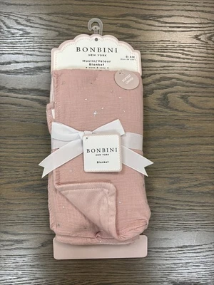 Новый с ярлыками Bonbini муслин/велюр одеяло - розовато-лиловый с серебряными звездами - РЕДКАЯ - Изображение 1 из 4