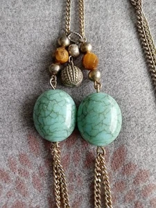 Necklace By NEXT. Long Tasseled Chain With Polished Teal Stones & Beads. - Picture 1 of 9