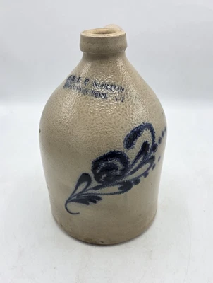 E & L P Norton Bennington, VT Antique Stoneware Jug Blue Decorated c. 1860 A+ ! - Image 1 of 4