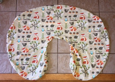Boppy Pillow Cover Beige Woodland Forest Animals Fox Owl Hedgehog No Tag - Image 1 of 3