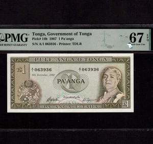 Tonga 1 Pa'anga 1967 P-14b * PMG Excelente gema sin circular 67 EPQ * Queen Salote * - Imagen 1 de 2