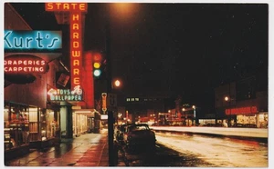 WASHINGTON WALLA WALLA MAIN STREET AT NIGHT LOOKING WEST PUBLISHED CIRCA 1954 - Picture 1 of 2