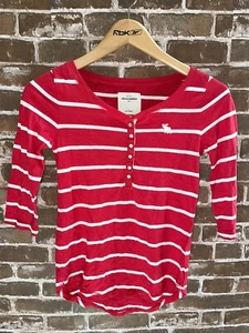 ABERCROMBIE NIÑOS NIÑAS L GRANDE ROJO BLANCO RAYAS MANGA 3/4 TOP CAMISA RAYAS T - Imagen 1 de 3