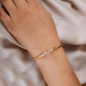 0.76Ct Marquise Lab Grown CVD Diamond Cuff Bangle Bracelet 18k Yellow Solid Gold - Picture 1 of 9