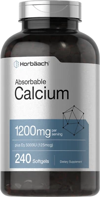 Calcio con Vitamina D3 | 1200mg | 240 Cápsulas Blandas | 5000 UI Vit D3 | por Horbaach Foto 1 de 4