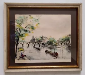 G. LeLong Signed Mid-20th Century Watercolor French Painting Paris le po - Picture 1 of 19