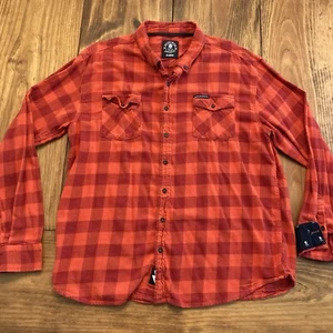 Death Wish Coffee Co Herren XL orange kariertes Flanellhemd mit Knopfleiste gebraucht, in einwandfreiem Zustand - Bild 1 von 8