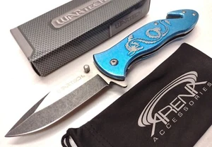 Blue Dragon Flipper Manual Open Pocket Knife Stonewash EDC Rescue Blade Tactical - Picture 1 of 6
