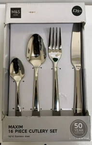 M&S Maxim 16 Piezas Cubiertos Cuchara Tenedor Cucharas de Té Juego Acero Inoxidable - Imagen 1 de 4