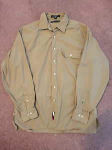 ✅Tommy Hilfiger Khaki Tan Button Front Dress Shirt Men's Size 15.5 32/33 - Picture 1 of 4