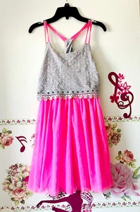 Bonnie Jean Gray Pink Tulle Summer Flared Dress Girls 12 - Picture 1 of 8