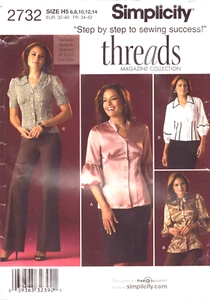 Simplicity 2732 ~ Threads Misses Blouses w/Collar, length and Sleeve Variations - Picture 1 of 5