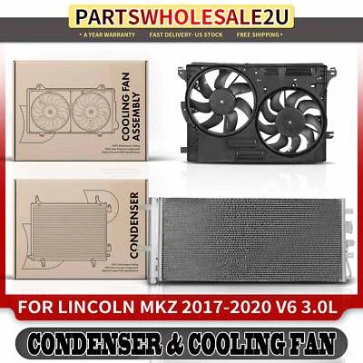 Kit de condensador de CA y ventilador de refrigeración doble de 2 piezas para Lincoln MKZ 2017 2018-2020 V6 3,0 L Foto 1 de 4