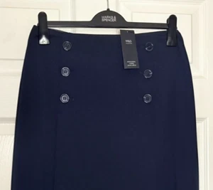Kurzer Damenrock marineblau Knopfleiste Aline Stretch 10 neu mit Etikett Marken von M&S - Bild 1 von 4