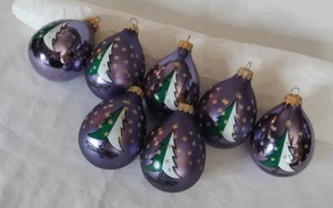 Krebs Glass Christmas Ornaments Purple Teardrop Trees Glossy & Satin Stars Vtg - Picture 1 of 6