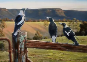 QPuzzles 1000 Piece Jigsaw Puzzle - Australian Magpies Fence Sitters - Picture 1 of 1